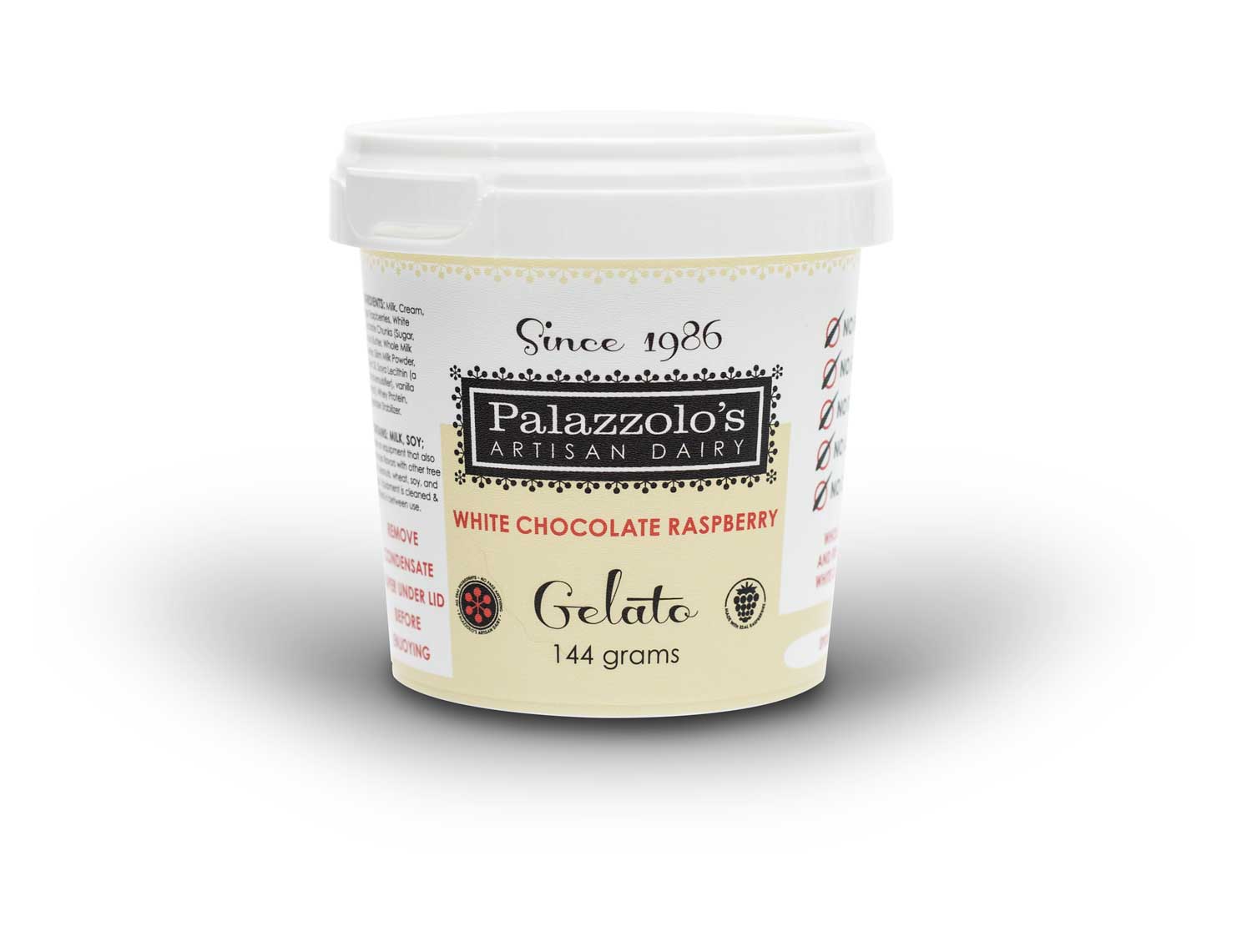 Palazzolo's Artisan White Chocolate Raspberry Gelato Artisan Gelato and Sorbetto Quarts